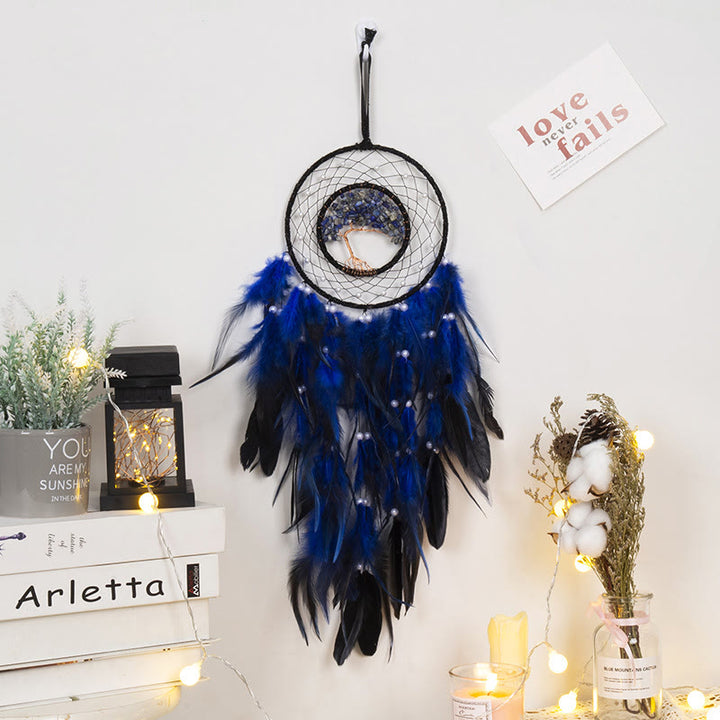 Atrapasueños con plumas de árbol de la vida de cristal de Olivenorma