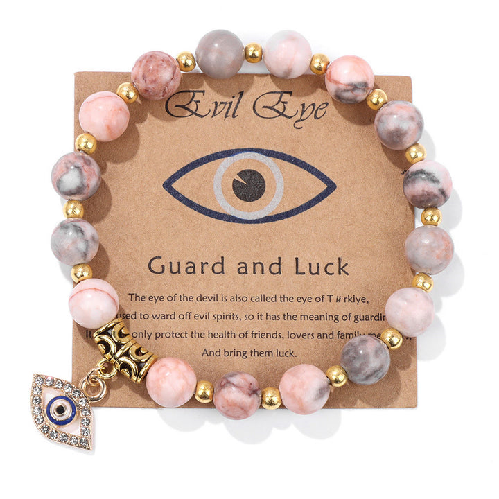 Pulsera con colgante de ojo malvado y cuentas de piedra natural de Olivenorma
