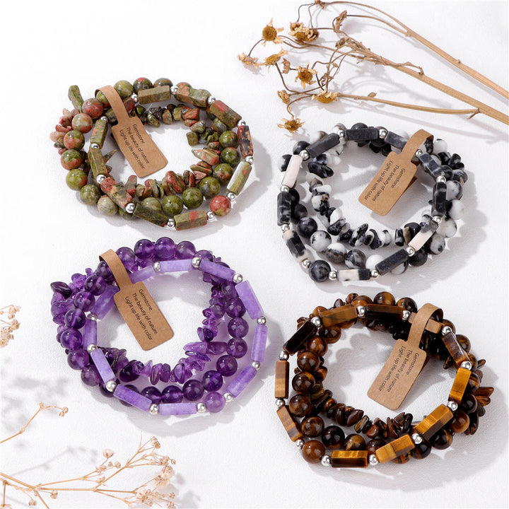 Juego de pulseras irregulares de tres capas con piedra natural Olivenorma