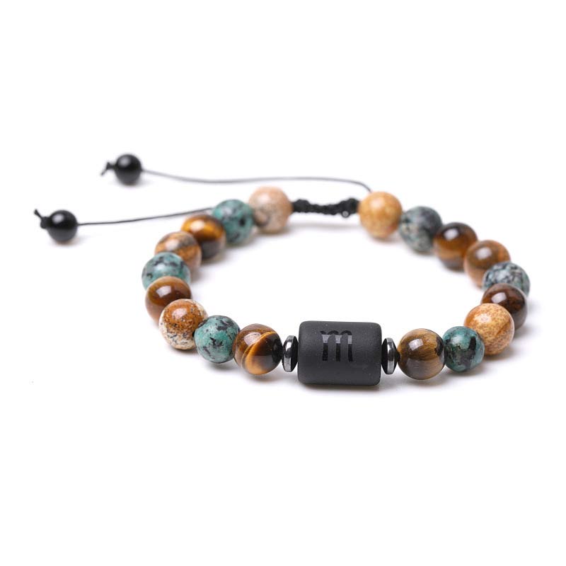 Pulsera con imagen de ojo de tigre y jaspe del zodiaco
