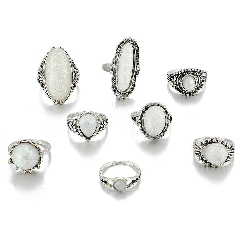 Juego de 8 anillos de ópalo ovalado redondo de Olivenorma