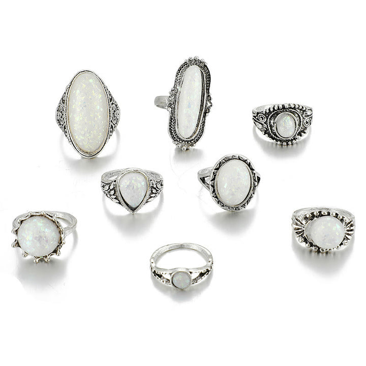 Juego de 8 anillos de ópalo ovalado redondo de Olivenorma