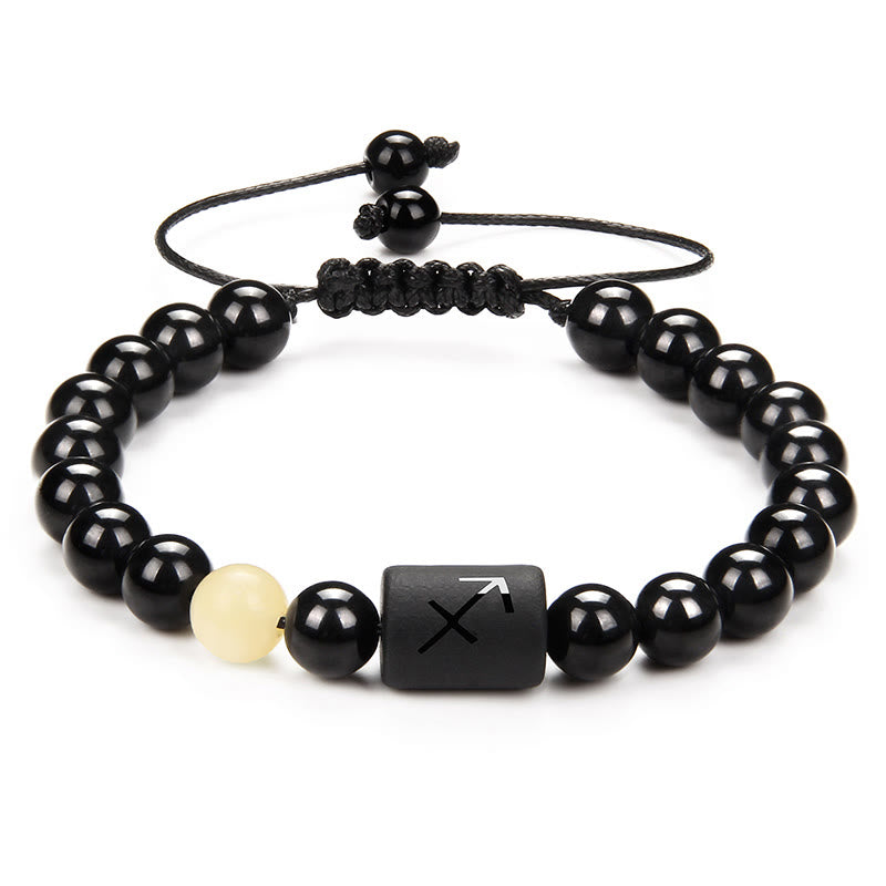 Pulsera tejida para hombre con ónix negro natural del zodiaco de Olivenorma