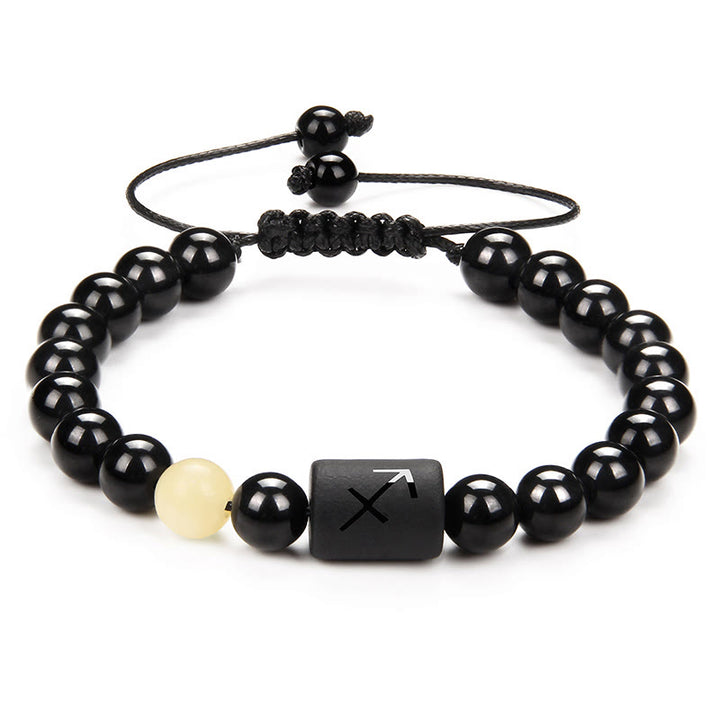 Pulsera tejida para hombre con ónix negro natural del zodiaco de Olivenorma