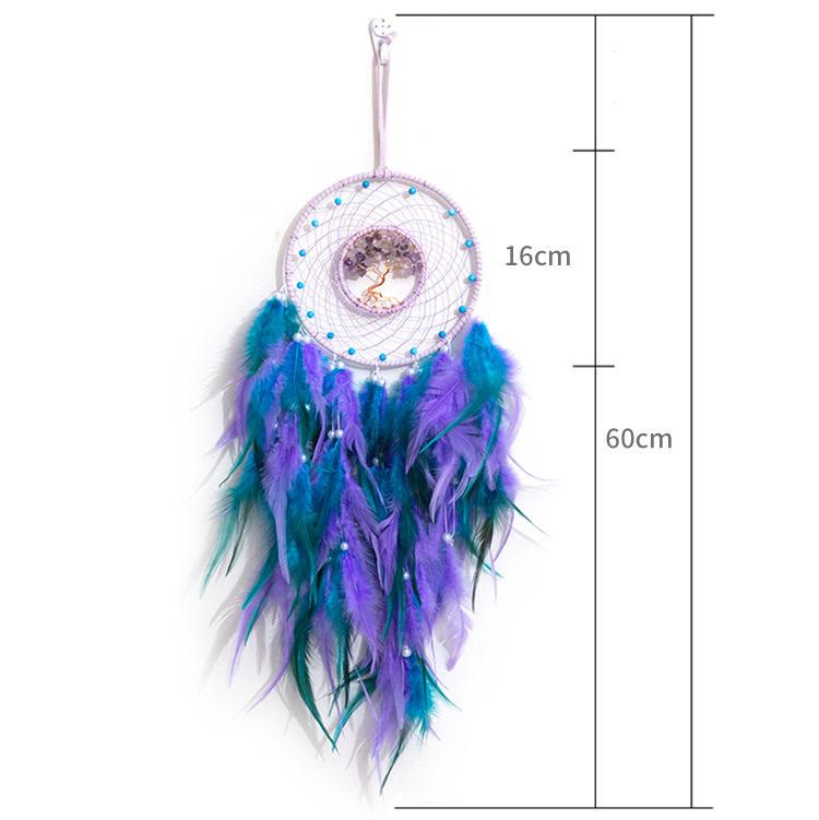 Atrapasueños con plumas de árbol de la vida de cristal de Olivenorma