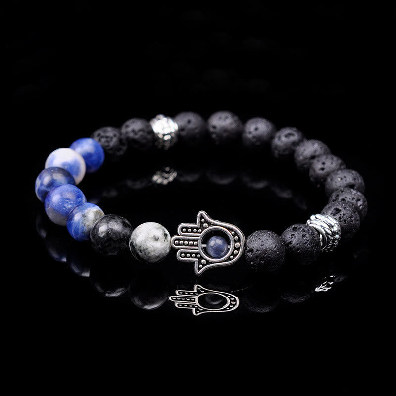 Pulsera con colgante de Hamsa y cuentas de piedra natural hecha a mano de Olivenorma