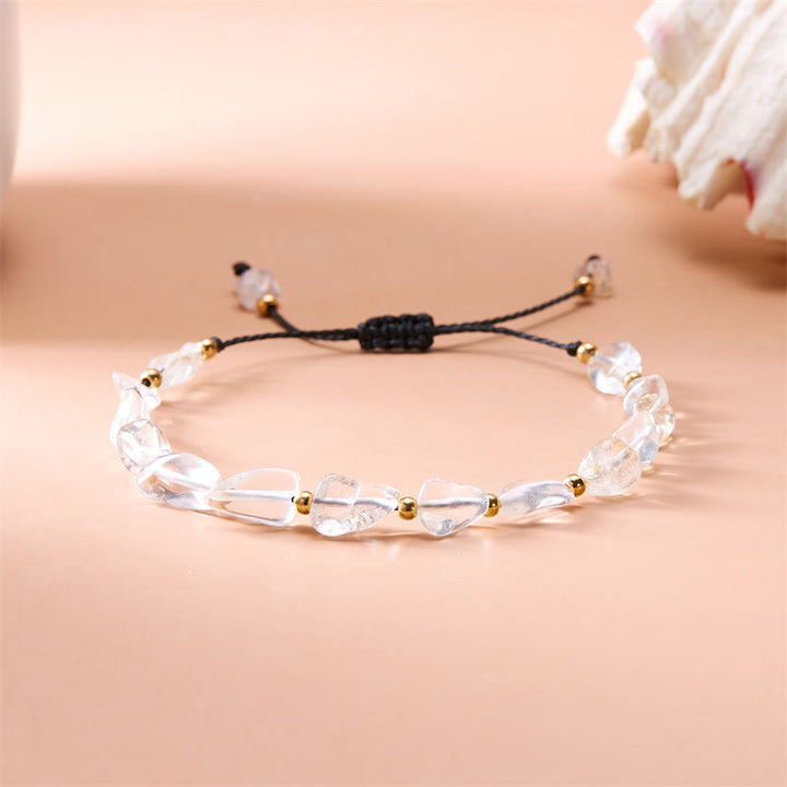 Pulsera tejida a mano con cuentas de piedra irregulares naturales de Olivenorma