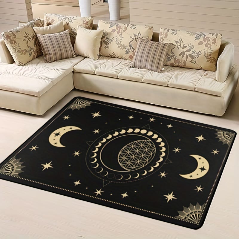 Alfombra Olivenorma de 1 pieza con diseño de luna, estrellas y sol en color negro