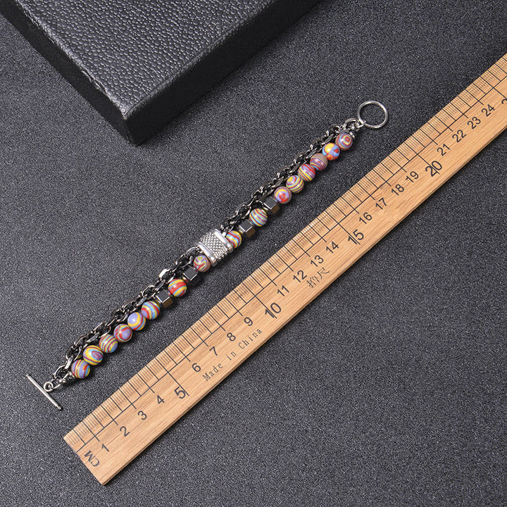 Pulsera de cadena de titanio con piedra de malaquita de 8 mm de Olivenorma