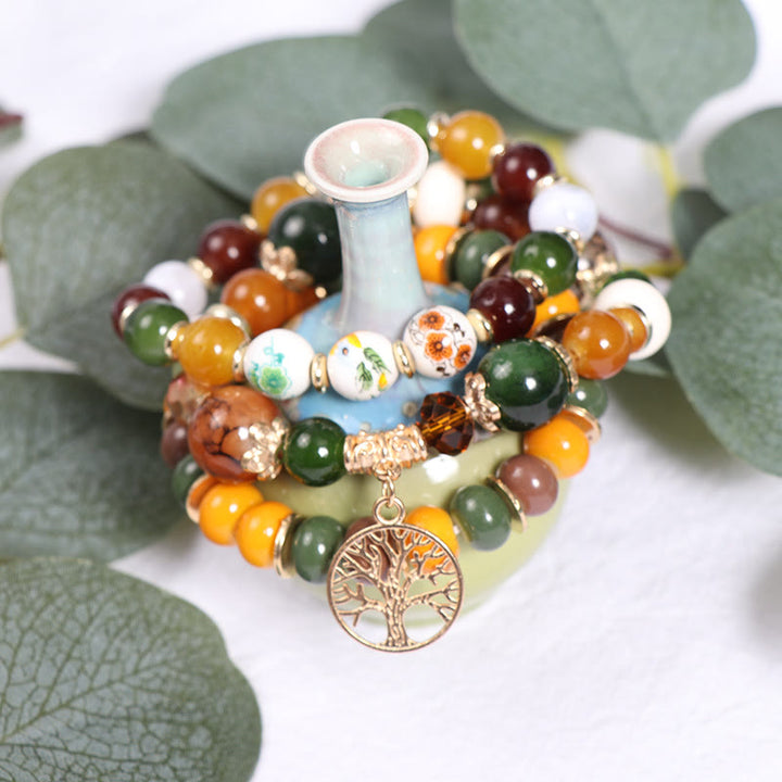 Conjunto de pulseras de cristal con forma de árbol de la vida hechas a mano de Olivenorma Boho 