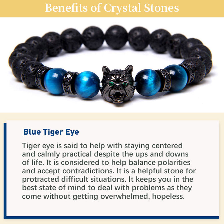 Pulsera de lobo con ojo de tigre azul de Olivenorma 