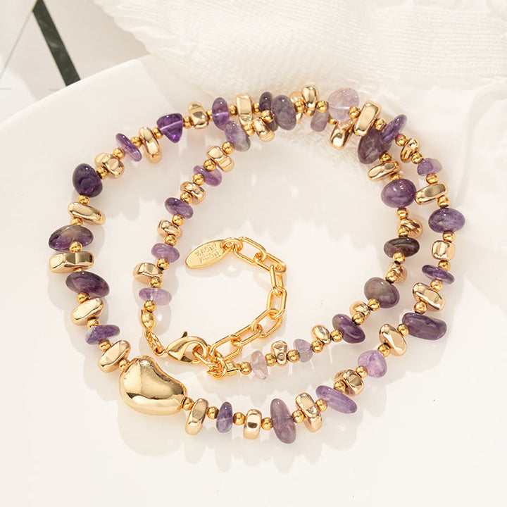 Collar con amatista irregular geométrica y cadena de clavícula de oro de Olivenorma