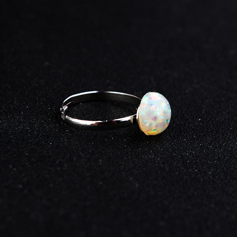 Anillo ajustable de medio círculo sencillo con piedra lunar y ópalo de Olivenorma