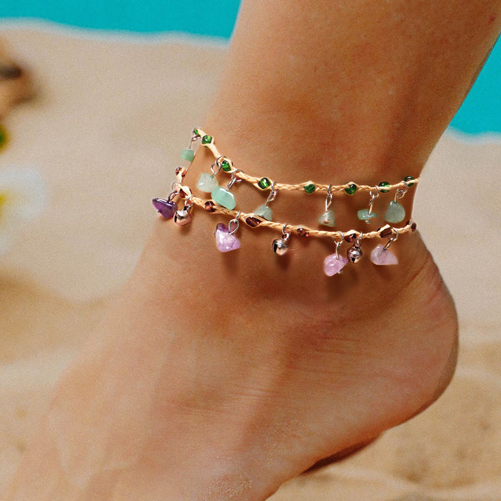 Pulsera tobillera con colgante de grava de cristal natural de Olivenorma