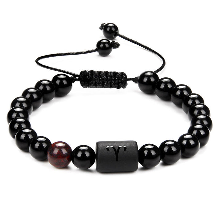 Pulsera tejida para hombre con ónix negro natural del zodiaco de Olivenorma