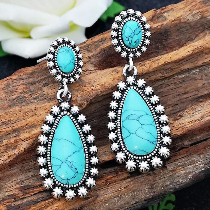 Pendientes de plata turquesa con forma de lágrima de Olivenorma