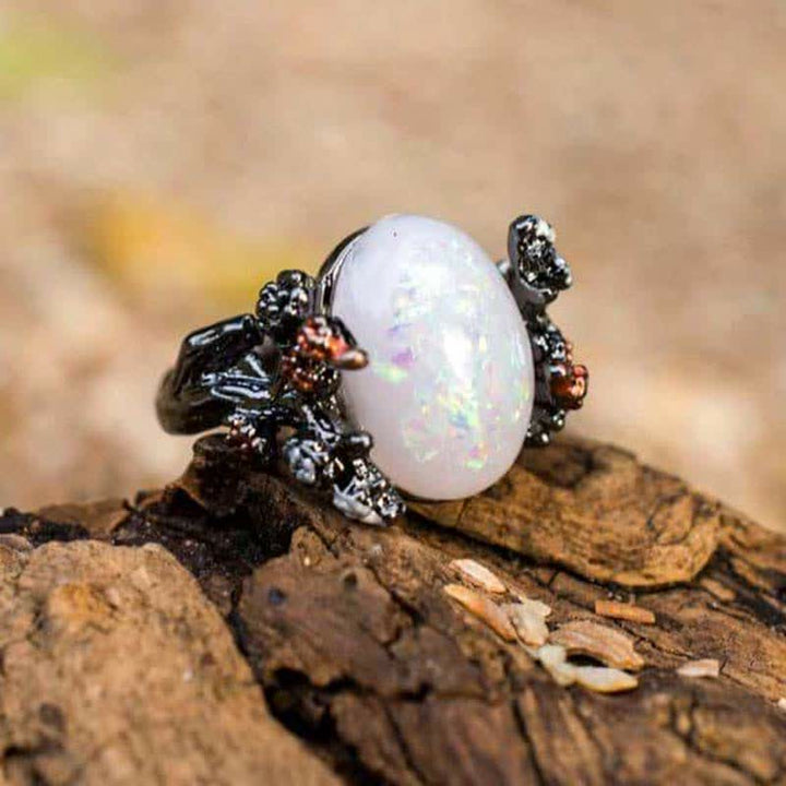Olivenorma "Flor de medianoche: - Anillo de ópalo de árbol mágico