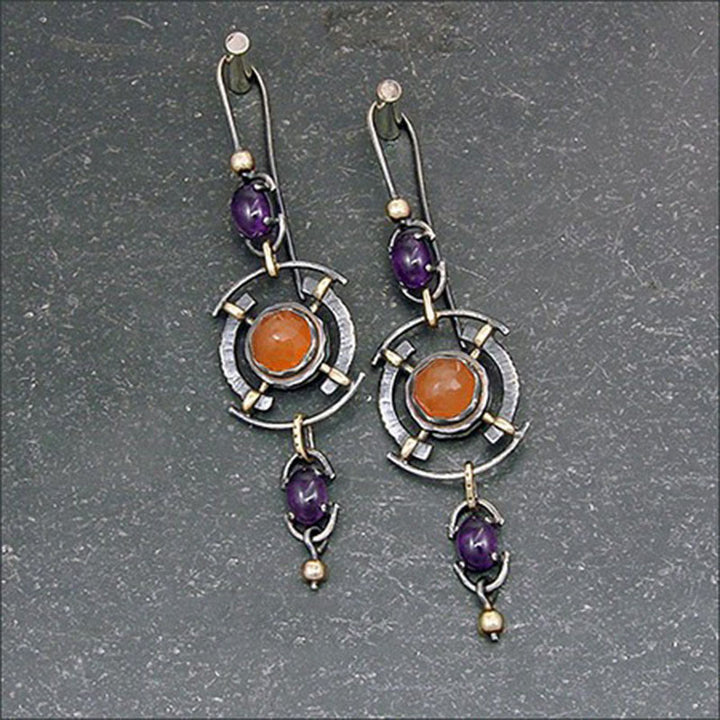 Pendientes de bruja con incrustaciones de cristal hueco en forma de disco retro de Olivenorma