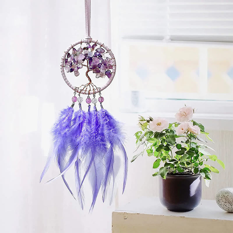 Adorno para coche con atrapasueños de plumas de cristal del árbol de la vida de Olivenorma 