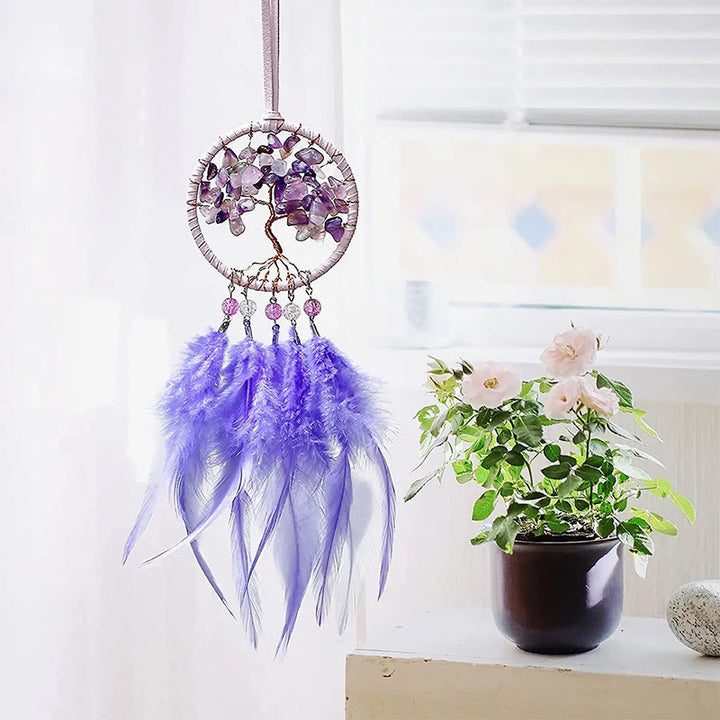 Adorno para coche con atrapasueños de plumas de cristal del árbol de la vida de Olivenorma 