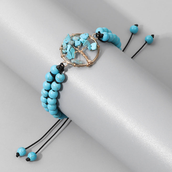 Pulsera de árbol de la vida trenzada doble con cuentas de 6 mm de Olivenorma