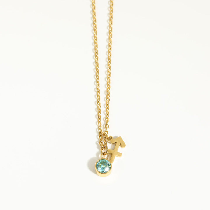Collar de acero inoxidable con piedra natal y runa del zodíaco de Olivenorma