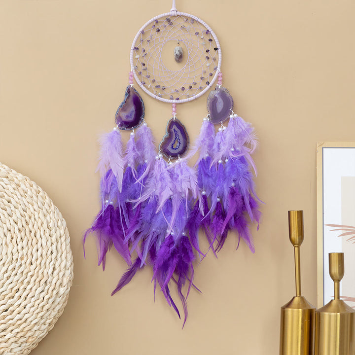 Atrapasueños de flores trenzadas de ágata morada y amatista de Olivenorma