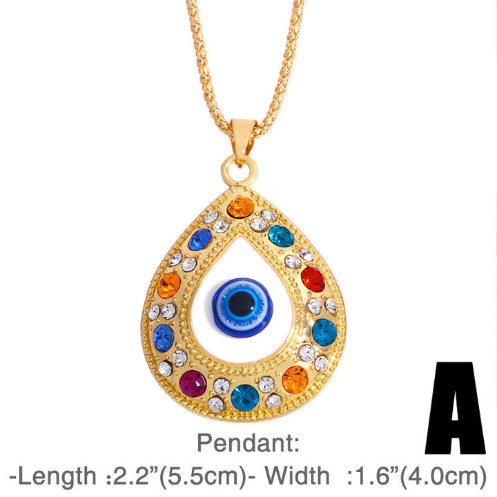 Collar con colgante de cadena tipo suéter con circonita y HAMSA de mal de ojo