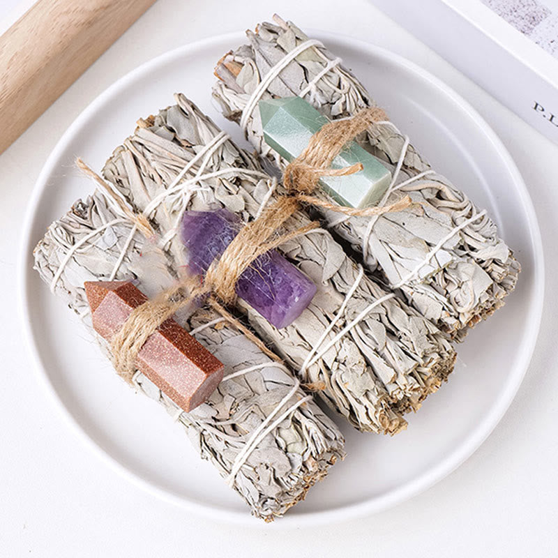 Cristal de prisma hexagonal de salvia blanca de Olivenorma , decoración con piedras preciosas para aromaterapia