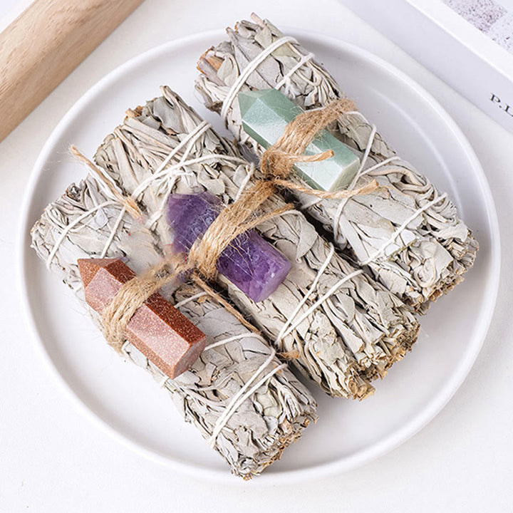 Cristal de prisma hexagonal de salvia blanca de Olivenorma , decoración con piedras preciosas para aromaterapia