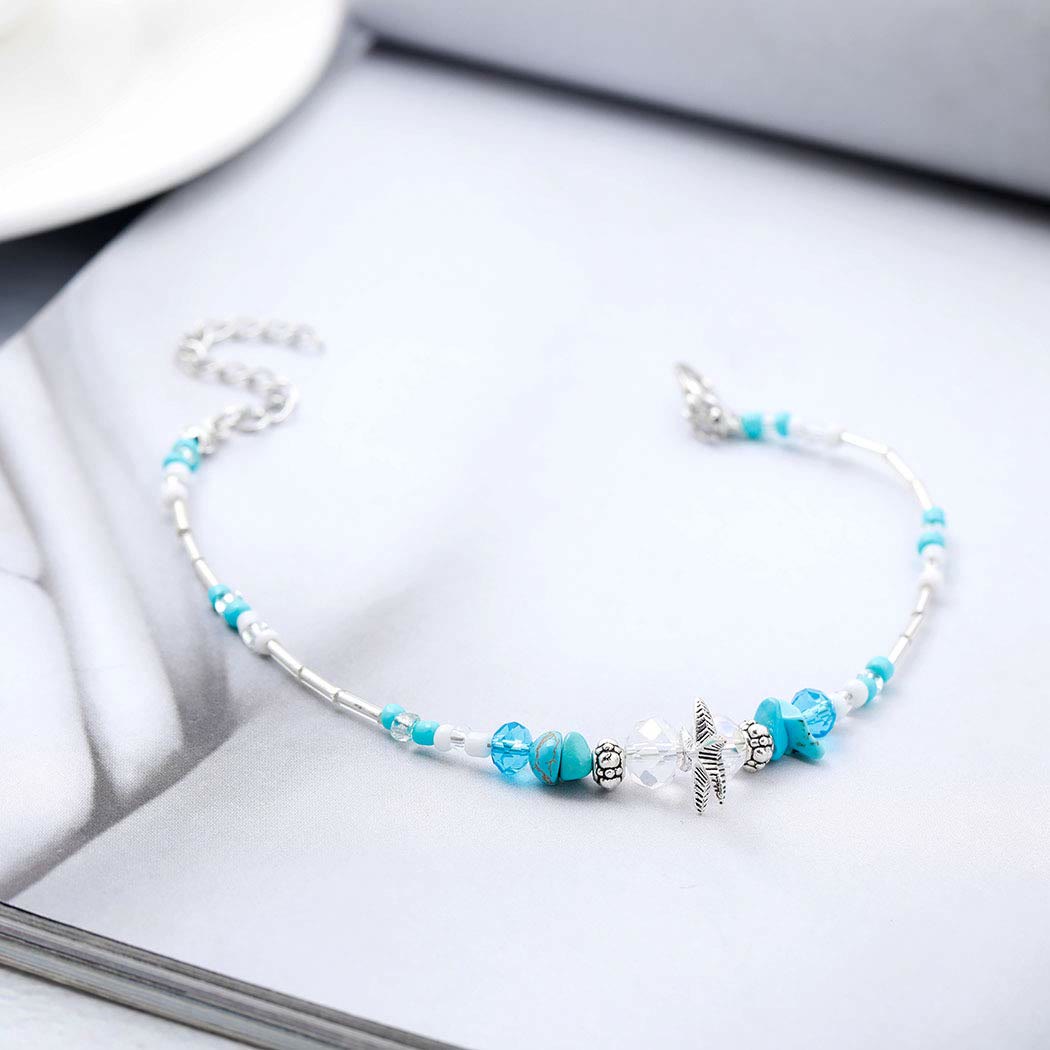 Pulsera tobillera con dije de estrella de mar turquesa y olas de Olivenorma