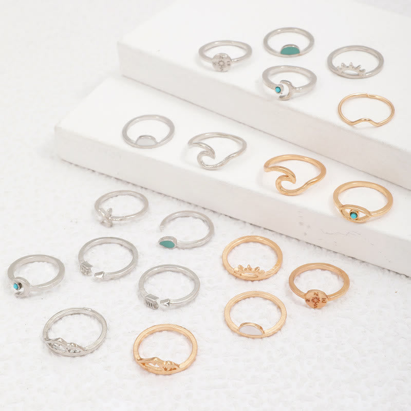 Juego de 19 anillos ajustables de turquesa y amazonita de Olivenorma 