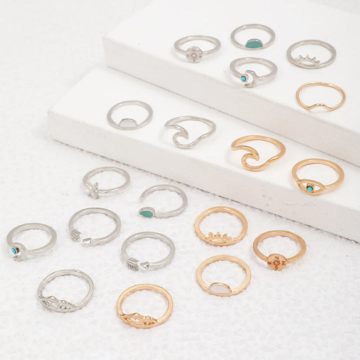 Juego de 19 anillos ajustables de turquesa y amazonita de Olivenorma 