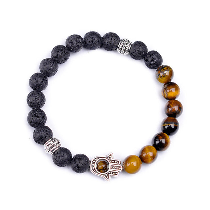 Pulsera con colgante de Hamsa y cuentas de piedra natural hecha a mano de Olivenorma