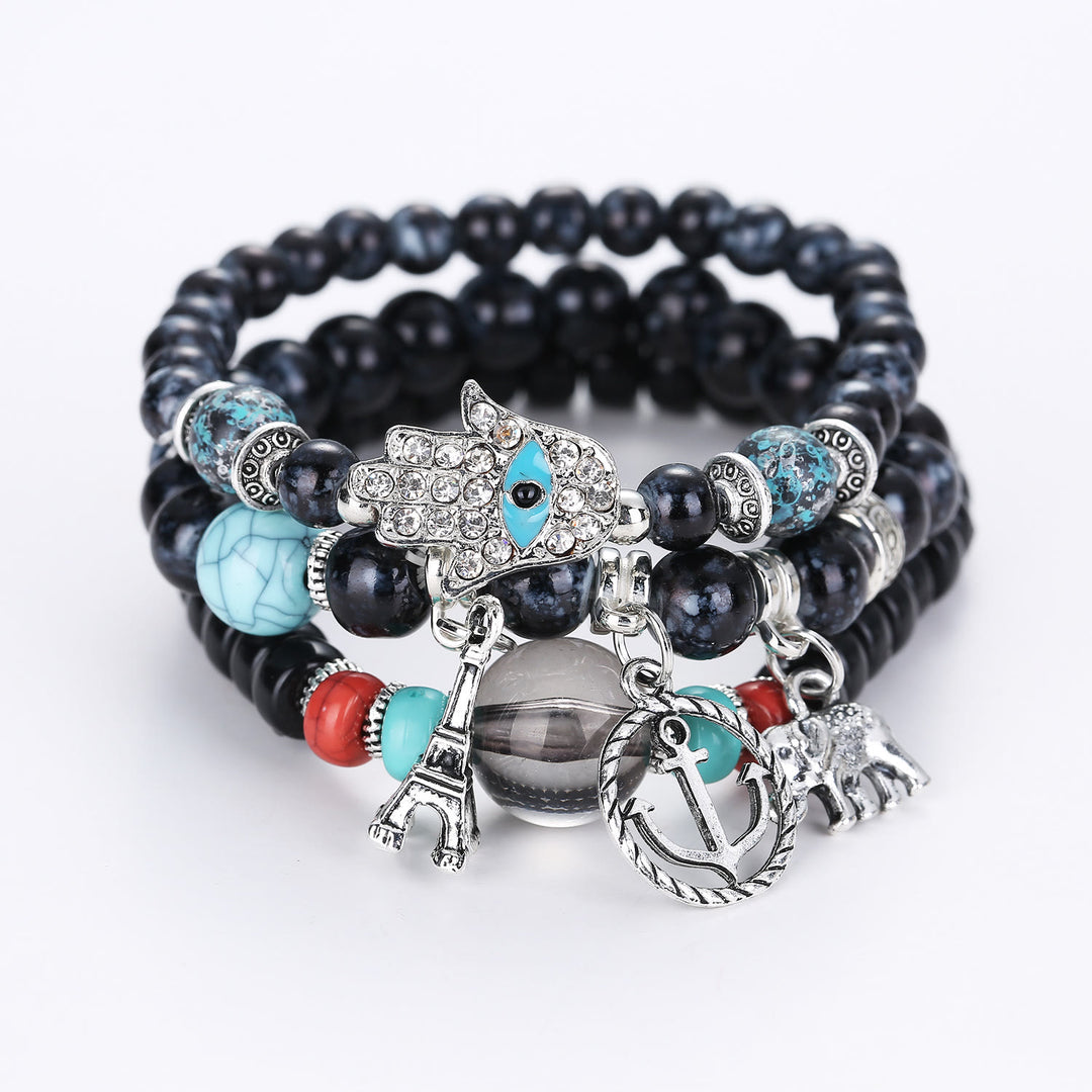 Juego de pulseras de hamsa con ojo malvado y torre de elefante de Olivenorma