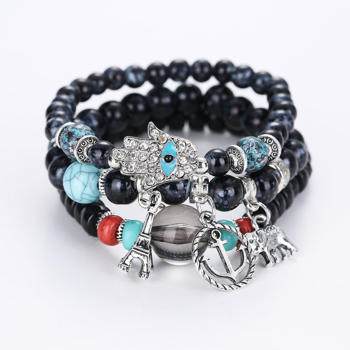 Juego de pulseras de hamsa con ojo malvado y torre de elefante de Olivenorma