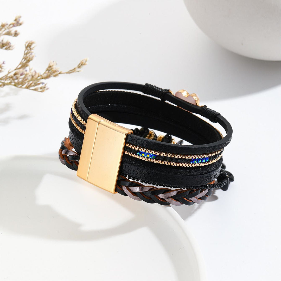 Pulsera de cuero con dije de corazón y cuentas de cristal natural de Olivenorma
