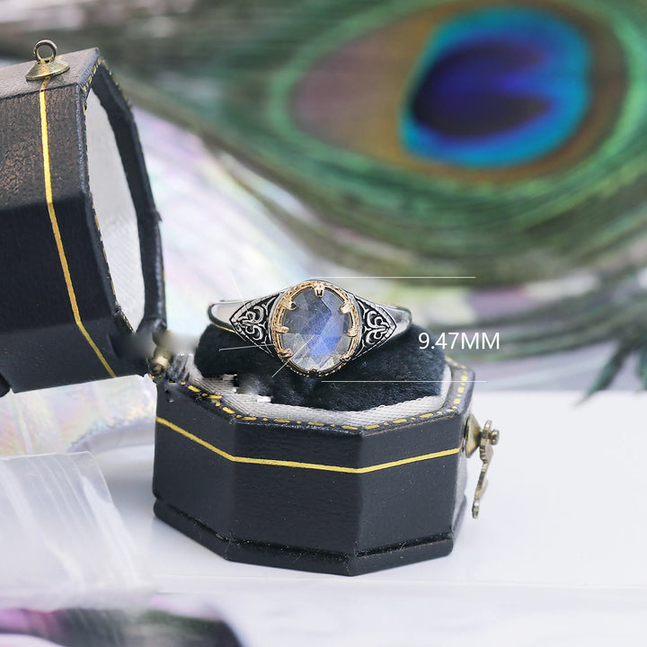 Anillo de plata de ley 925 con labradorita natural de Olivenorma