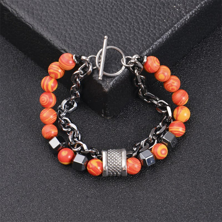 Pulsera de cadena de titanio con piedra de malaquita de 8 mm de Olivenorma