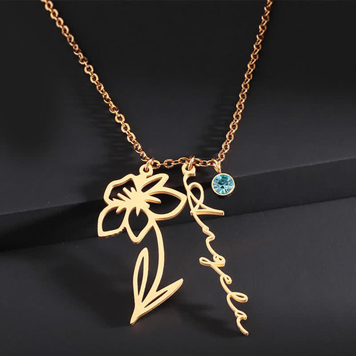Collar personalizado con flor de nacimiento y piedra de nacimiento de Olivenorma 
