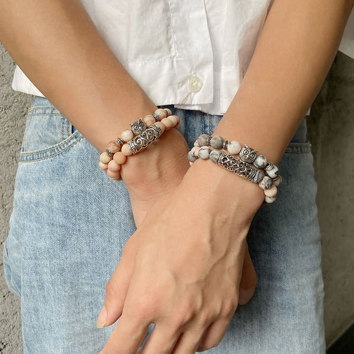 Pulsera de cuentas de cristal natural con forma de búho de Olivenorma 