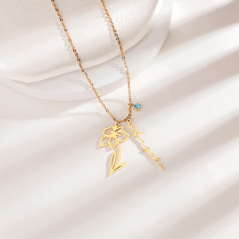 Collar personalizado con flor de nacimiento y piedra de nacimiento de Olivenorma 