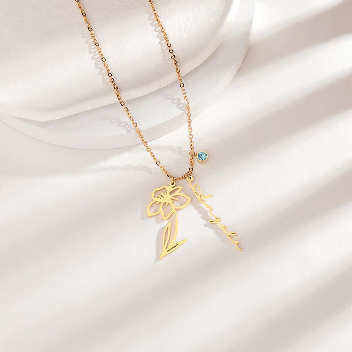 Collar personalizado con flor de nacimiento y piedra de nacimiento de Olivenorma 