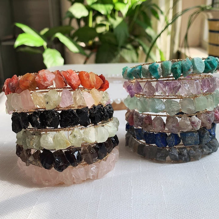 Pulsera de alambre enrollado con cuentas de grava de cristal natural de Olivenorma