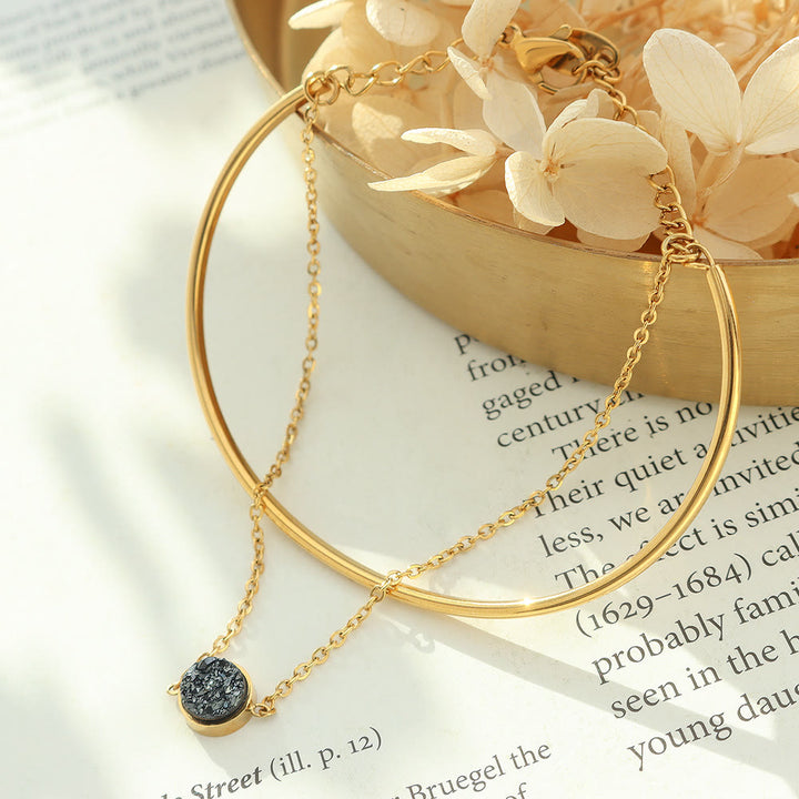 Pulsera de turmalina negra de doble capa bañada en oro de 18 k de Olivenorma