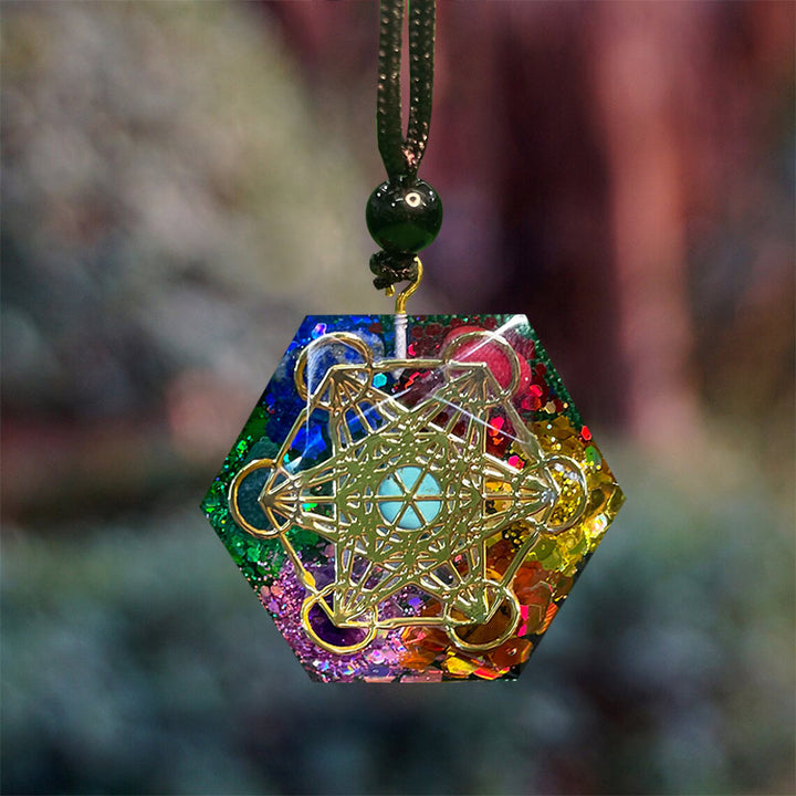 Collar de meditación con el símbolo del cubo de Metatrón del chakra Olivenorma