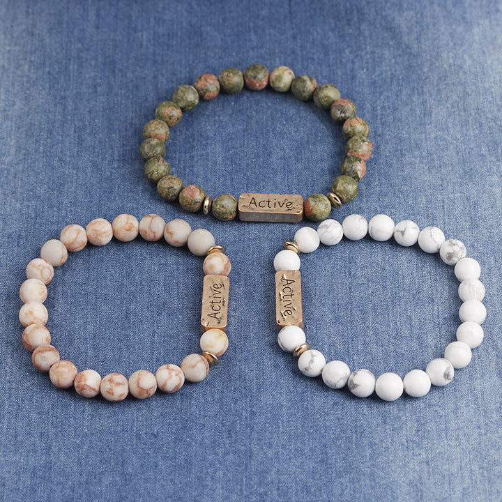 Pulsera con grabado de fe activa con piedras preciosas naturales de Olivenorma