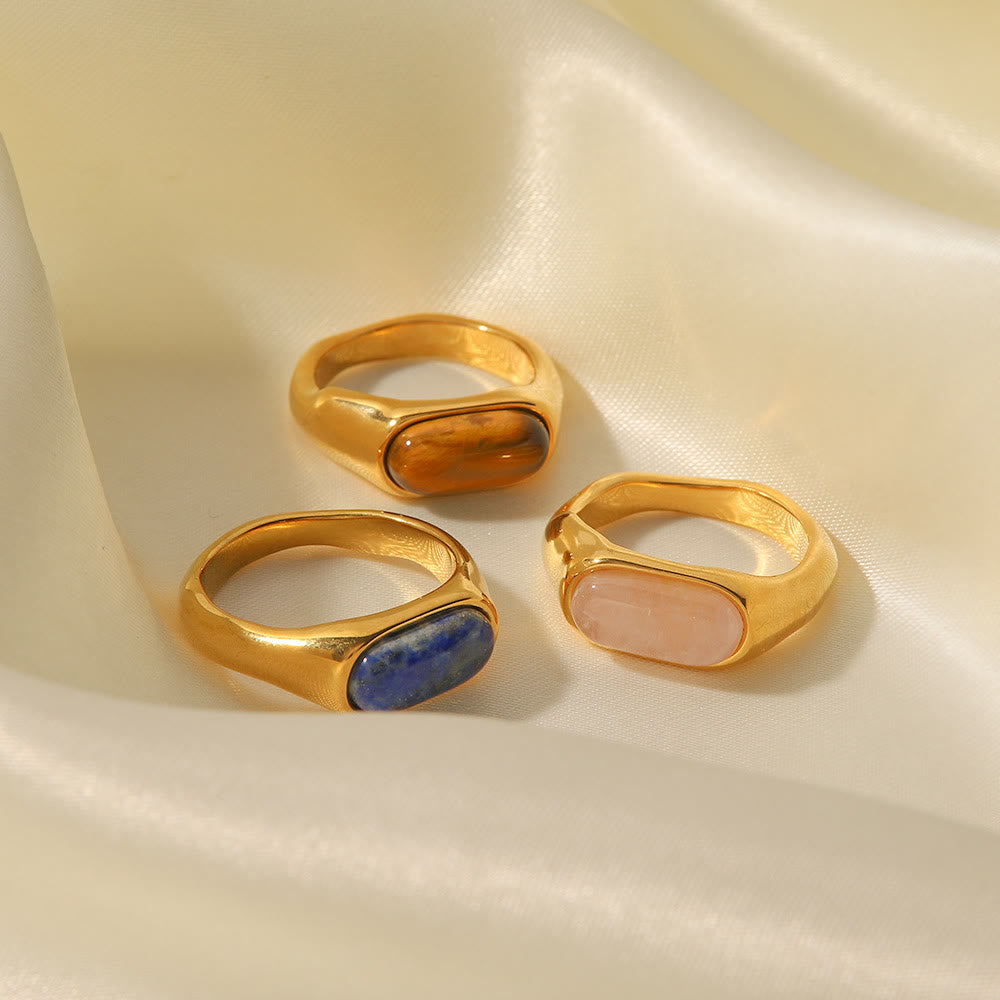 Anillo de oro con piedra natural ovalada de Olivenorma