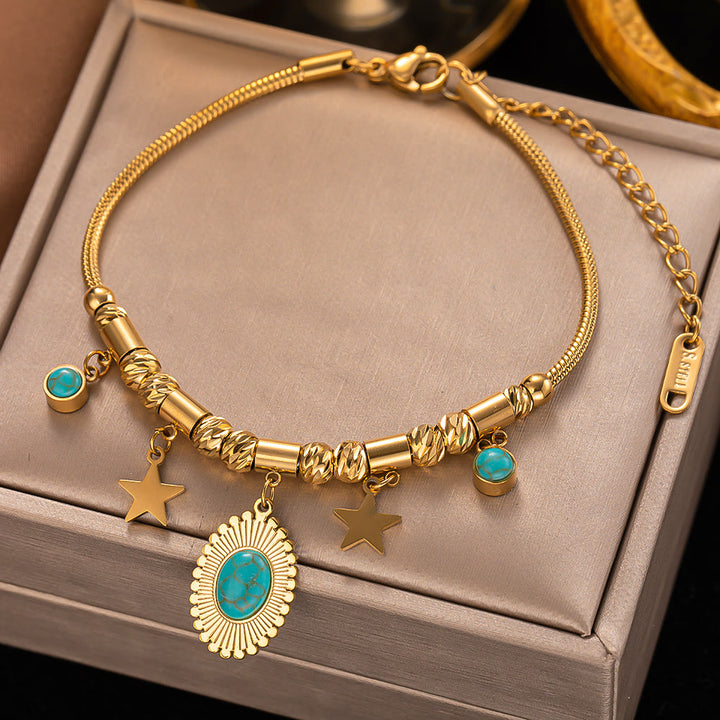 Pulsera envolvente con ojo malvado de turquesa dorada de Olivenorma