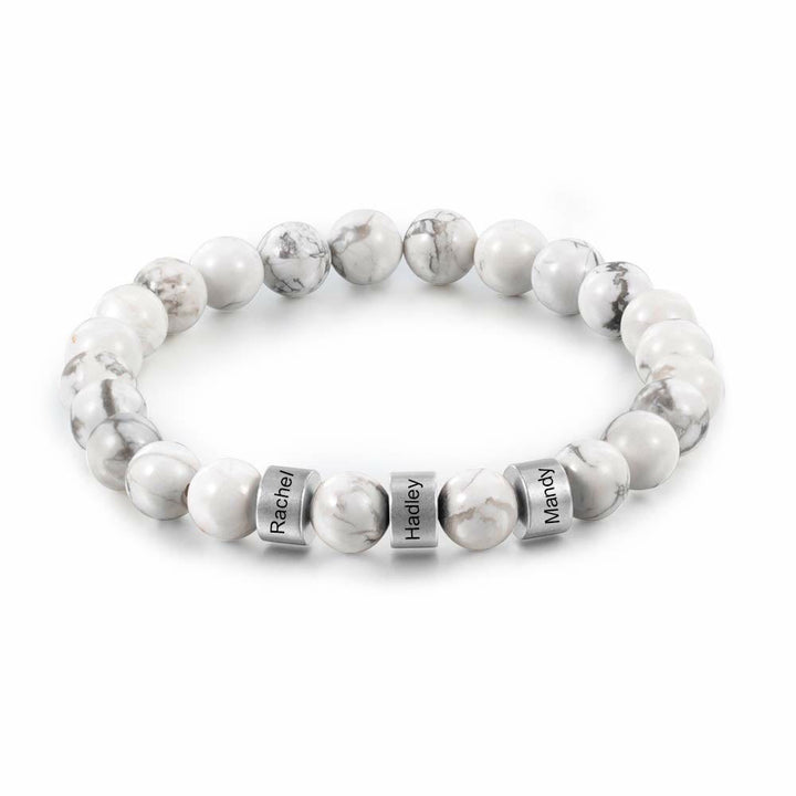 Pulsera de hombre personalizada con cuentas grabadas en piedra natural de Olivenorma